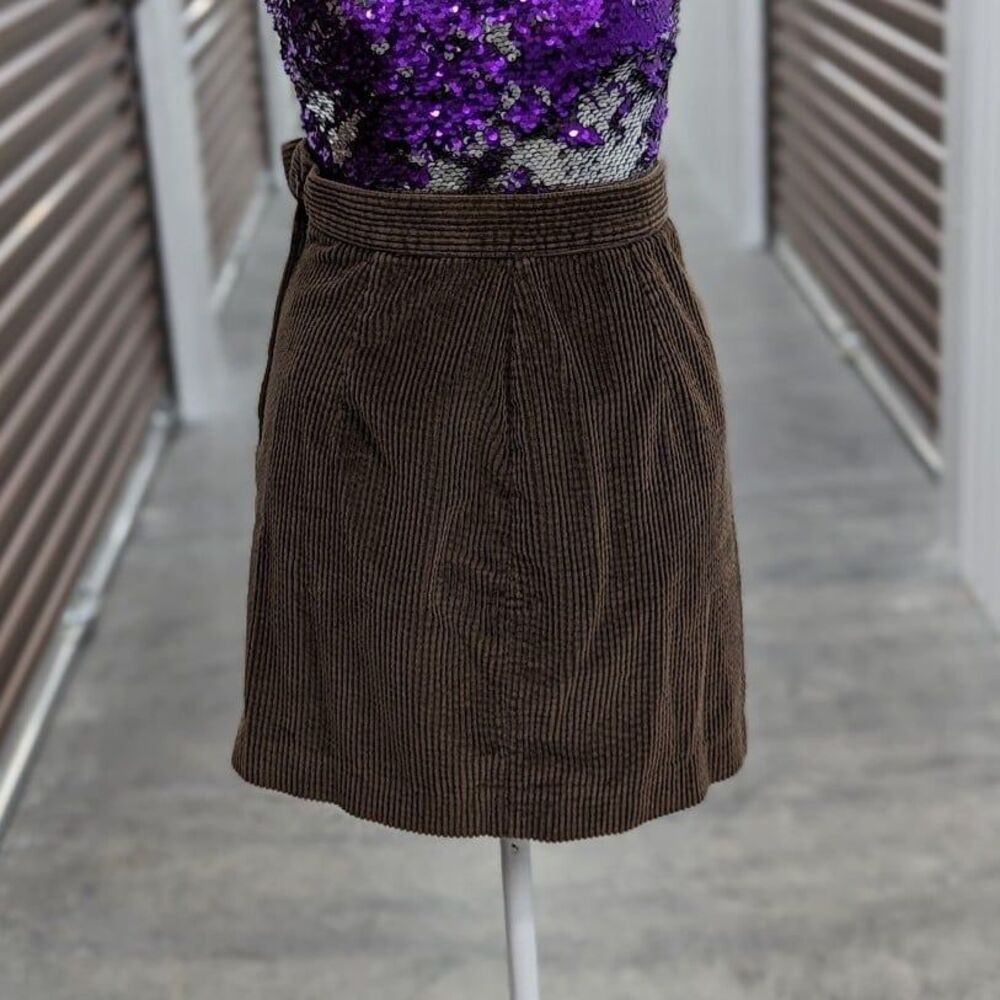Vintage Y2K Ann Taylor XS Brown Corduroy Ribbed Mini Skirt Preppy Dark Academia